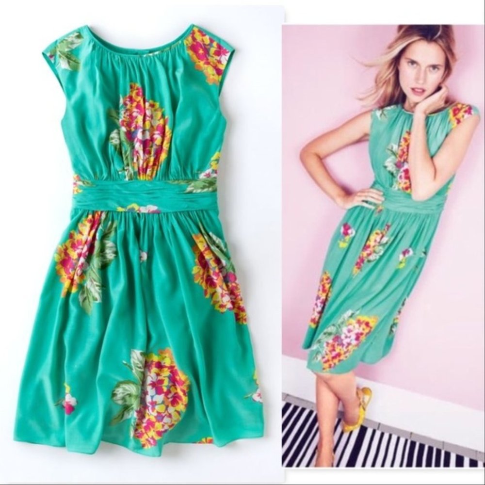Boden Floral Green Selina Dress New 12 L